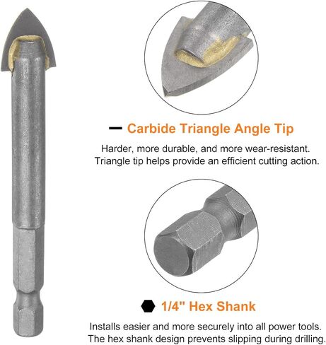 12pcs Concrete Masonry Drill Bits 3mm (1/8") Tungsten Carbide Tip Triangle Drill Bit for Ceramic Tile Brick Glass Plastic Wood, Silver in Saudi Arabia