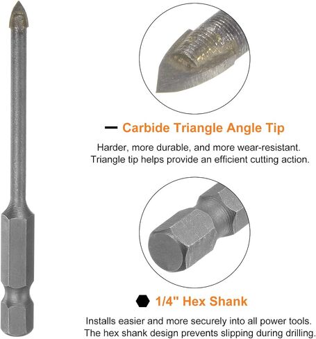 12pcs Concrete Masonry Drill Bits 3mm (1/8") Tungsten Carbide Tip Triangle Drill Bit for Ceramic Tile Brick Glass Plastic Wood, Silver in Saudi Arabia