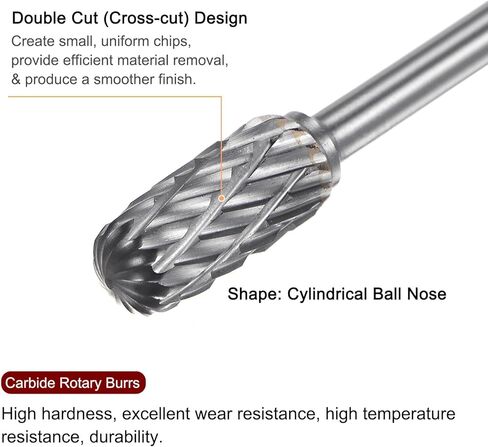 5pcs Carbide Rotary Burrs 1/8" (3mm) Shank 1/4" (6mm) Head Double Cut Cylindrical Ball Nose C Shape Die Grinder Bits Rasp Files for Metal Wood Plastic Polishing Engraving in Saudi Arabia