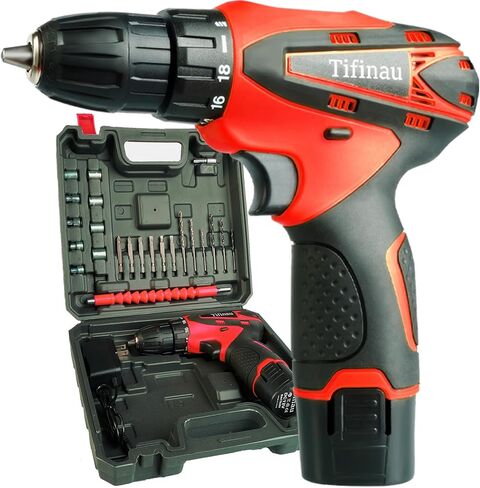 مجموعة مثقاب لاسلكية 12 فولت، مجموعة مثقاب يدوية كهربائية مع بطارية وشاحن، صندوق، ظرف بدون مفتاح 3/8 بوصة، مجموعة أدوات نسائية صغيرة للمنزل (أحمر) in Saudi Arabia