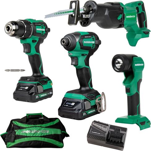 Metabo HPT 18V MultiVolt ™ مثقاب لاسلكي، ومحرك تصادمي، ومنشار ترددي، ومجموعة كومبو مكونة من 4 قطع | تتضمن بطاريات 2-18 فولت 2.0 أمبير | ضمان الأداة مدى الحياة | KC18DEX4 in Saudi Arabia