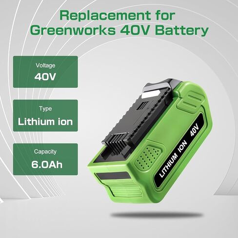 بطارية بديلة مطورة 6000 مللي أمبير في الساعة 40 فولت لبطارية Greenworks 40V 29472 29462 29252 20202 22262 25312 21242 بطارية ليثيوم متوافقة مع أدوات الطاقة اللاسلكية G-MAX 40 فولت من GreenWorks in Kuwait