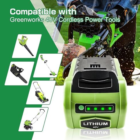 بطارية بديلة مطورة 6000 مللي أمبير في الساعة 40 فولت لبطارية Greenworks 40V 29472 29462 29252 20202 22262 25312 21242 بطارية ليثيوم متوافقة مع أدوات الطاقة اللاسلكية G-MAX 40 فولت من GreenWorks in Kuwait