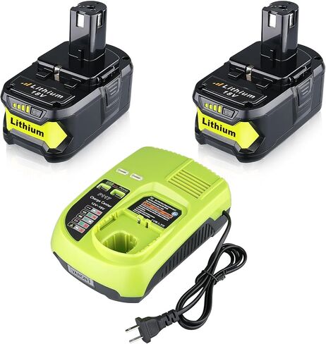 2 حزمة 6.0Ah استبدال لبطارية Ryobi 18V مع شاحن P117 متوافق مع بطارية Ryobi 18V P102 P103 P104 P105 P107 P108 P109 طقم بطارية وشاحن in Kuwait