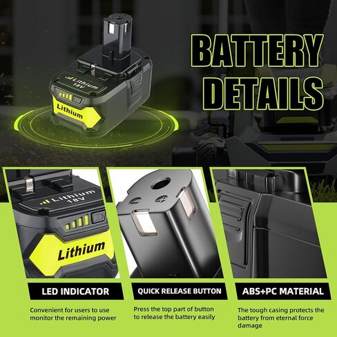 2 حزمة 6.0Ah استبدال لبطارية Ryobi 18V مع شاحن P117 متوافق مع بطارية Ryobi 18V P102 P103 P104 P105 P107 P108 P109 طقم بطارية وشاحن in Kuwait