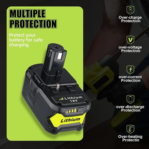 2 حزمة 6.0Ah استبدال لبطارية Ryobi 18V مع شاحن P117 متوافق مع بطارية Ryobi 18V P102 P103 P104 P105 P107 P108 P109 طقم بطارية وشاحن in Kuwait