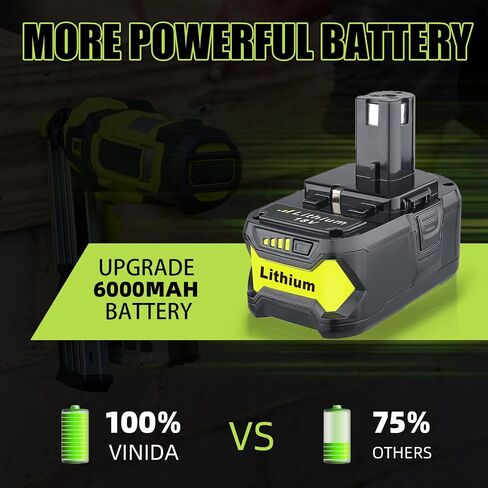 2 حزمة 6.0Ah استبدال لبطارية Ryobi 18V مع شاحن P117 متوافق مع بطارية Ryobi 18V P102 P103 P104 P105 P107 P108 P109 طقم بطارية وشاحن in Kuwait