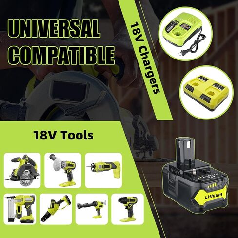 2 حزمة 6.0Ah استبدال لبطارية Ryobi 18V مع شاحن P117 متوافق مع بطارية Ryobi 18V P102 P103 P104 P105 P107 P108 P109 طقم بطارية وشاحن in Kuwait