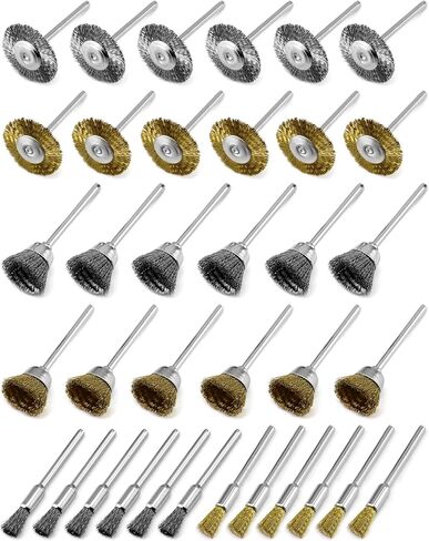 QWORK 36Pcs Brass & Stainless Steel Wire Brush Polishing Wheel Kit for Rotary Tools - for Metal, Wood Grinding, Deburring, and Polishing in Saudi Arabia