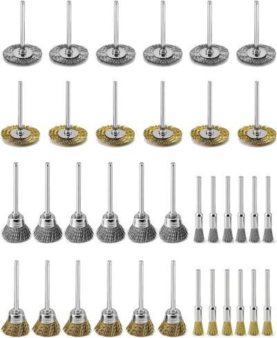 QWORK 36Pcs Brass & Stainless Steel Wire Brush Polishing Wheel Kit for Rotary Tools - for Metal, Wood Grinding, Deburring, and Polishing in Saudi Arabia
