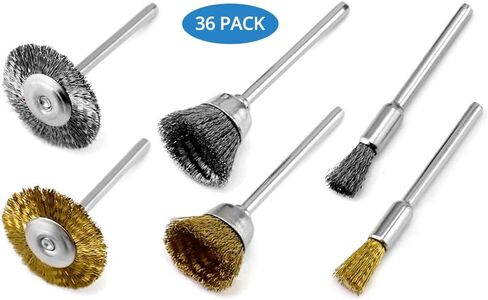 QWORK 36Pcs Brass & Stainless Steel Wire Brush Polishing Wheel Kit for Rotary Tools - for Metal, Wood Grinding, Deburring, and Polishing in Saudi Arabia