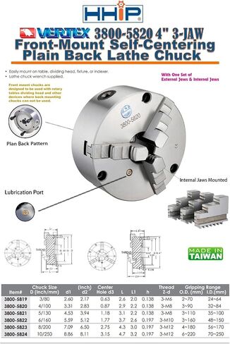 HHIP VERTEX 4 "3-JAW Front Mount LATHE CHUCK 2 مجموعات من الفكين (3800-5820) in Saudi Arabia