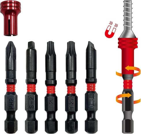 BIG RED BHT-5MTIB01-1 Torin Magnetic Torsion Impact Bit Set, 1/4" Hex Shank Screwdriver Bits, 5-Piece in Saudi Arabia