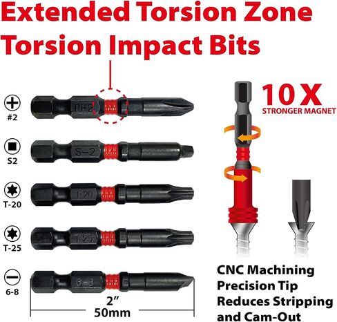 BIG RED BHT-5MTIB01-1 Torin Magnetic Torsion Impact Bit Set, 1/4" Hex Shank Screwdriver Bits, 5-Piece in Saudi Arabia