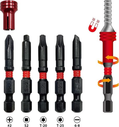 BIG RED BHT-5MTIB01-1 Torin Magnetic Torsion Impact Bit Set, 1/4" Hex Shank Screwdriver Bits, 5-Piece in Saudi Arabia