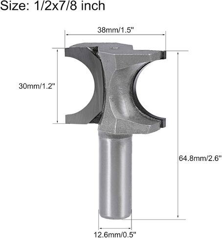 uxcell Router Bit 1/2 Shank 7/8 inch Dia Half Round End Mill, 2 Flute Bull Nose Grooving Carbide for Woodworking Engraving Edge Trimmer in Saudi Arabia