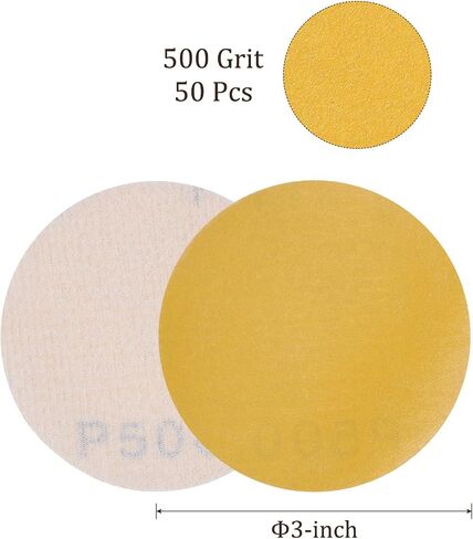 50pcs No Hole Sanding Discs- [ 3 Inch 500 Grit ] Round Hook and Loop Grip Sanding Pads Sheet Sandpaper for Automotive Woodworking Metal Polishing Use| Gold, Aluminum Oxide in Saudi Arabia