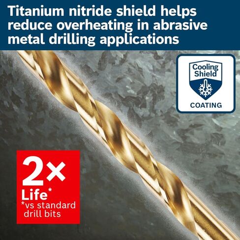 BOSCH TI4154 27/64 In. x 5-3/8 In. Titanium Nitride Coated Metal Drill Bit with 3/8 In. Reduced Shank for Applications in Heavy-Gauge Carbon Steels, Light Gauge Metal, Hardwood,1-Piece in Saudi Arabia