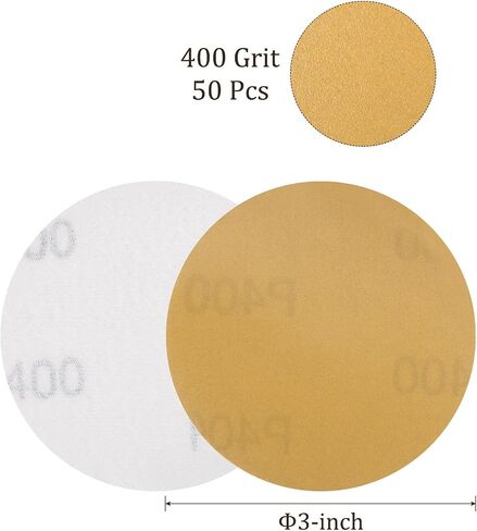 50pcs No Hole Sanding Discs- [ 3 Inch 500 Grit ] Round Hook and Loop Grip Sanding Pads Sheet Sandpaper for Automotive Woodworking Metal Polishing Use| Gold, Aluminum Oxide in Saudi Arabia