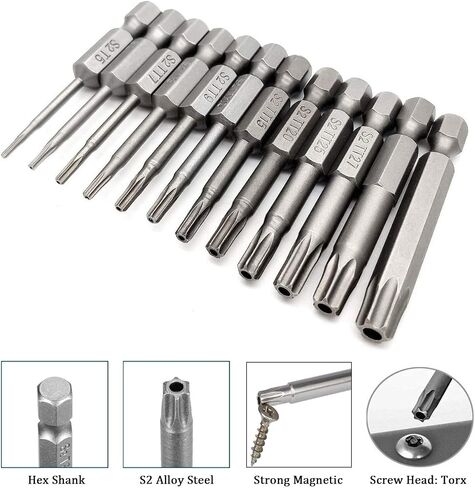 NGe 12Pcs Torx Screwdriver Bit Set, 50mm Length, 1/4" Hex Shank, T5-T40 Torx Head Bits, T5, T6, T7, T8, T9, T10, T15, T20, T25, T27, T30, T40, Magnetic Electric Torx Security Drill Bit Kit in Saudi Arabia