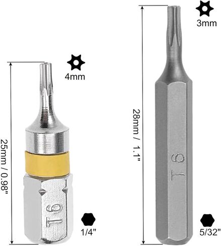 uxcell 14pcs 25mm Long 1/4" and 5/32" Hex Shank Torx Screwdriver Bit Set,25mm and 28mm Length T6 Security Torx Screw Driver Kit Tools S2 High Alloy Steel in Saudi Arabia