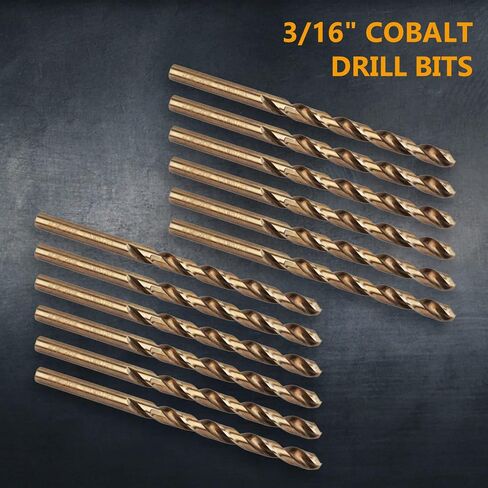POWERTEC 3/16 بوصة لقم الثقب الكوبالت، 12 PK M35 HSS طول الكوبالت لقم الثقب الملتوية مع طرف 135 درجة، لقم الثقب لحفر الخشب والمعادن والفولاذ المقاوم للصدأ وسبائك النيكل والحديد الزهر والبلاستيك (QDB2015) in Saudi Arabia