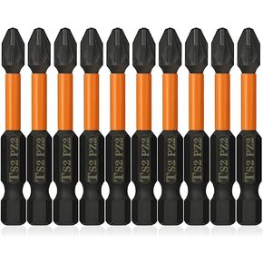 10PCS Magnetic PZ2 Pozi Screwdriver Bit Set Quick Release 1/4 Inch Hex Shank Pozidriv #2 Drill Bits S2 Alloy Steel Impact Driver Bit for Power Drilling (2 Inch Length)