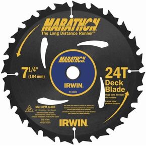 IRWIN Tools MARATHON Carbide Corded Circular Deck Saw Blade, 7 1/4-inch, 24T (14130)