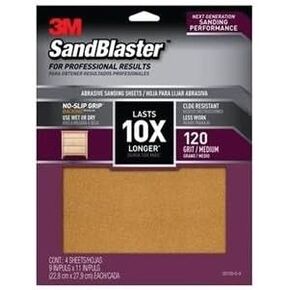 3M 20120-G-4 Sandpaper with No-Slip Grip, 11" x 9"
