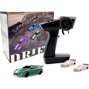 Turbo Racing 1:76 Scale Drift RC Car with Gyro Mini Full Proportional RTR 2.4GHZ Remote Control with 2 Replaceable Body Shell (C64 Green-Drift)