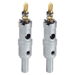 2PCS TCT Hole Saw Kit for Hard Metal, 0.47" (12mm) Tungsten Carbide Tipped Hole Cutter Set with Titanium-Plated Pilot Drill bit for Metal, Stainless Steel, Iron, Wood, Plastic