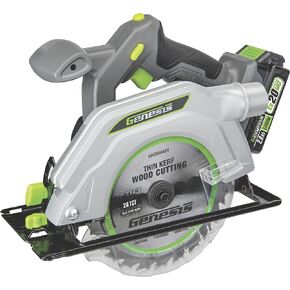 Genesis 20V Cordless Circular Saw 6-1/2 inch with Laser & LED Light, Includes 24TCT thin-kerf blade, 2.0Ah Battery and Charger, 2 Year Warranty (GLCS2065B)