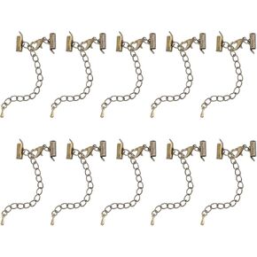 uxcell 10Sets Slide on End Clasps with Lobster Claw Clasps & Extension Chain, 10mm Tube Slider Crimp Cord Ends for DIY Craft Making, Bronze Tone