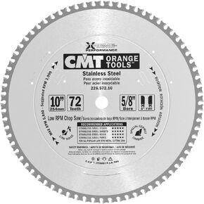 CMT 226.572.10 Stainless Steel Saw Blade with 10-Inch by 72 Teeth 8-Degree FWF and 5/8-Inch Bore