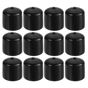 PATIKIL 1 5/16" ID Round Rubber End Caps, 12 Pcs Rubber Bolt Covers Caps PVC Rubber Screw Covers Flexible Screw Thread Protector Caps for Metal Tube Rod Bolt, Black