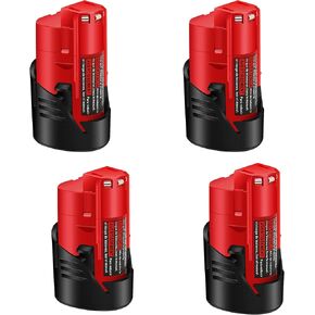 4Pack 3.0Ah Replacement M12 Battery for Milwaukee M12 Battery 48-11-2401,compatible with Milwaukee 12v Cordless Tools