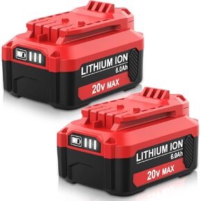 2PACK CMCB206 6000mAh Lithium ion Replacement Battery Compatible with Craftsman 20V Battery CMCB202 CMCB204 CMCB201 CMCB209 CMCB205 CMCS500 V20 Series Cordless Power Tool(Only for V20 Series)(Red)