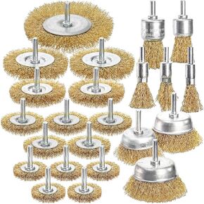 Elsjoy 23 Pack Wire Wheel Brush for Drill, Brass Drill Wire Brush Set Carbon Steel Cup Brush Kit, Crimped Wire Cup Brush for Drill Attachments, Polishing, Rust Removal