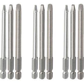 9pcs(3 Sets) 1/4 Inch Hex Shank Magnetic Square Head Screwdriver Bits Set Power Tools Electric Screw Driver Kit SQ1, SQ2, SQ3, 3.93in/100mm Length