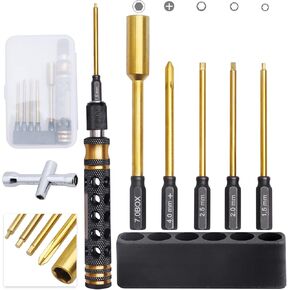 RC Screwdriver Kit 5-in-1 Hex Driver Set 1.5mm 2.0mm 2.5mm Allen Wrench Bits, Phillips Bit, M4 Lock Nut Driver Repair Tools for 1/14 1/12 1/10 Scale RC Car