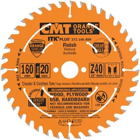 CMT 272.160.40H ITK Plus Finish Saw Blade HW 160X1.8/1.2X20(+16) Z=40 ATB+SH