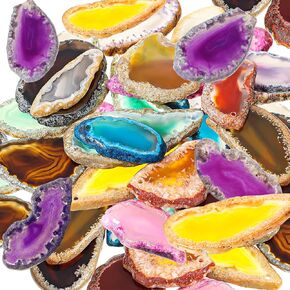 Hicarer Polished Agate Slices, Drilled Agate Geode Pendants in Various Sizes and Colors Irregular Ornament Geode Stones Rock for Home Room DIY Jewelry Table Decorations(24 Pieces)