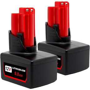 9.0AH Replace for Milwaukee M12 Battery 12V 2pack 48-11-2490 48-11-2403 48-11-2402 48-11-2412,Compatible with Milwaukee 12v Cordless Power Tools.