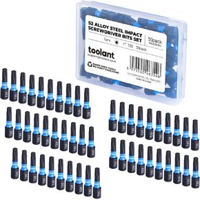 toolant 1" Impact Torx Bits 50pack (T20), 1/4" Hex-Shank S2 Steel Screwdriving Star Bits, CNC Machined Tips Power Bits, with Storage Box