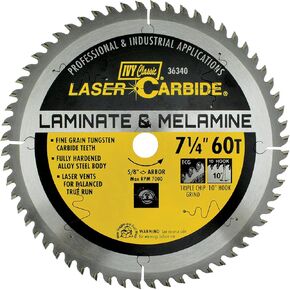 IVY Classic 36340 Laser Carbide 7-1/4-Inch 60 Tooth Laminate and Wood Cutting Circular Saw Blade with 5/8-Inch Diamond Knockout Arbor, 1/Card