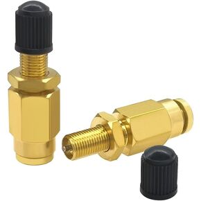 1/4" Air Inflation Schrader Valve Adapter Push to Connect Fitting Brass for 1/4" OD Airbag Spring Suspension Hose and Air Line Tubing for Semi Truck Trailer Tractor 2PCS