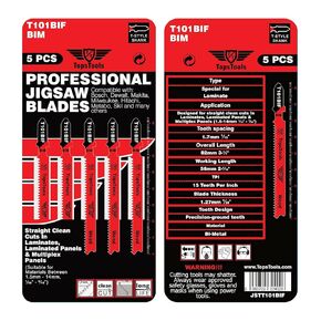 5 x TopsTools T101BIF Laminate Cutting Jigsaw Blades Compatible with Bosch, Dewalt, Makita, Milwaukee and Many More
