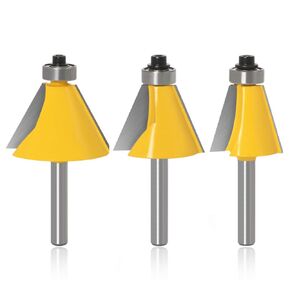 Mesee 3 Pieces Chamfer Edge Forming Router Bit Set, 1/4 Inch Shank Chamfer and Bevel Edging Cutter Bits with Bearing Guide Woodworking Cutting Tool - 15/22.5/30 Degree Cutting Angle