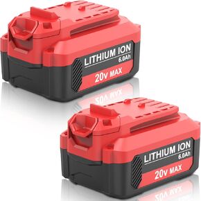 2 Pack 20V 6.0Ah Lithium Replacement Battery Compatible with Craftsman 20V Battery CMCB202 CMCB204 CMCB201 CMCB209 CMCB205 CMCB0206 CMCS500 V20 Series Cordless Power Tools(Red)