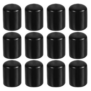 PATIKIL 13/16" ID Round Rubber End Caps, 12 Pcs Rubber Bolt Covers Caps PVC Rubber Screw Covers Flexible Screw Thread Protector Caps for Metal Tube Rod Bolt, Black